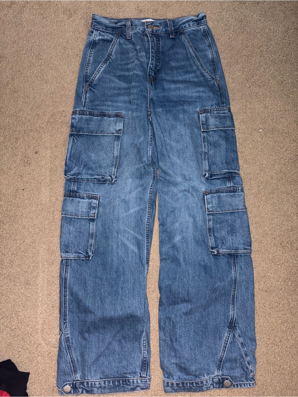 DENIM FORUM Blue High-Rise Relaxed Cargo Jeans